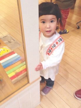 「刺繍チュニック（その他トップス、ホワイト系）」を使った、eriiι∞さん（キッズ）の冬コーディネート