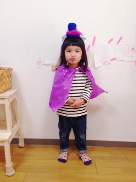 「無印良品（ムジルシリョウヒン）のアイテム（Tシャツ/カットソー、ホワイト系）」を使った、eriiι∞さん（キッズ）の秋コーディネート