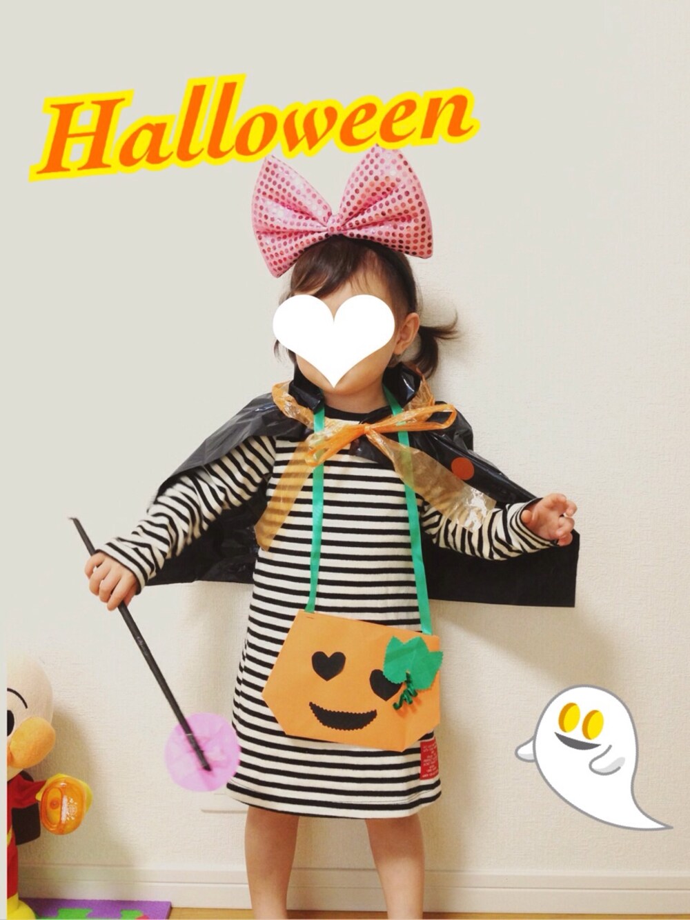 「ボーダー、ボーダーワンピース、ハロウィン、Halloween 2014」｜「abcdのアイテム（チュニック、ホワイト系）」を使った、YU☺︎さん（キッズ・100cm）の秋コーディネートの1枚目の写真