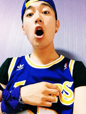 「streetsnap」｜「アイテム（ジャージ）」を使った、Aaron Parkさん（メンズ・180cm）の夏コーディネート