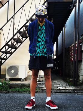 「1sin（イッシン）のアイテム（キャップ）」を使った、minimaljpさん（メンズ・173cm）の夏コーディネート