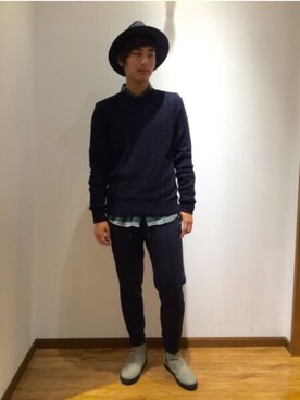 「GLOBAL WORK（グローバルワーク）のアイテム（ニット/セーター、ブラック系）」を使った、ひろさん（メンズ・181cm）の秋コーディネート