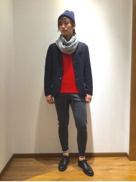 「GLOBAL WORK（グローバルワーク）のアイテム（ニット/セーター、レッド系）」を使った、ひろさん（メンズ・181cm）の秋コーディネート