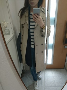 「ボーダーニット」｜「アイテム（トレンチコート）」を使った、むらっちさん（レディース・163cm）の春コーディネート