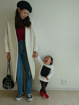 「H&M（エイチ・アンド・エム）のアイテム（スウェット、ホワイト系）」を使った、むらっちさん（レディース・163cm）の冬コーディネート