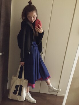 「Ameri（アメリ）のアイテム（パーカー）」を使った、鹿沼憂妃さん（レディース・170cm）の冬コーディネート