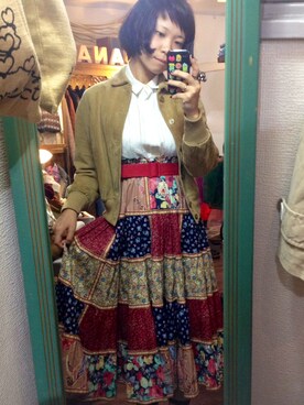 「ヌバック」｜「アイテム（スカート）」を使った、しめちゃんさん（レディース・160cm）の秋コーディネート