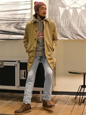 「DIESEL（ディーゼル）のアイテム（トレンチコート）」を使った、なみきさん（メンズ・177cm）の冬コーディネート