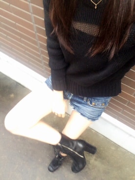 「黒ニット」｜yukiさん（レディース・156cm）の冬コーディネート