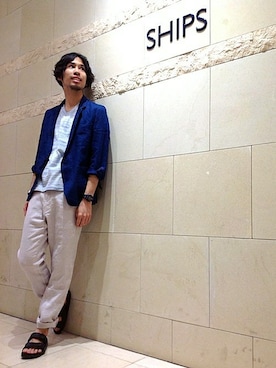 「SHIPS JET BLUE（シップスジェットブルー）のSHIPS JET BLUE: コブラボーダーTシャツ 16ss（Tシャツ/カットソー、ブルー系）」を使った、黒須さん（メンズ・168cm）の春コーディネート