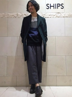 「SHIPS JET BLUE（シップスジェットブルー）のアイテム（チェスターコート）」を使った、黒須さん（メンズ・168cm）の秋コーディネート