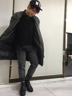 「PUNYUS（プニュズ）のアイテム（ブーツ）」を使った、河崎良侑(りょう)さん（メンズ・166cm）の冬コーディネート