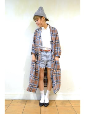 「カットオフ」｜「アイテム（その他アウター）」を使った、ナカニシミライさん（レディース・152cm）の秋コーディネート