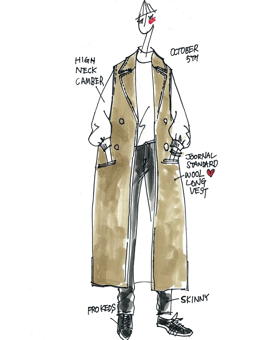 「journalstandard、longvest」｜「CAMBERのアイテム（Tシャツ/カットソー、ホワイト系）」を使った、YUCOillustさん（レディース・163cm）の秋コーディネートの1枚目の写真