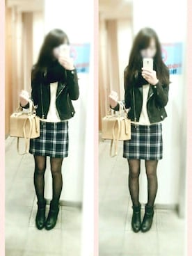 「シアータイツ」｜「アイテム（ライダースジャケット）」を使った、yuuuukaさん（レディース・169cm）の春コーディネート