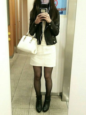 「シアータイツ」｜「アイテム（ライダースジャケット）」を使った、yuuuukaさん（レディース・169cm）の秋コーディネート