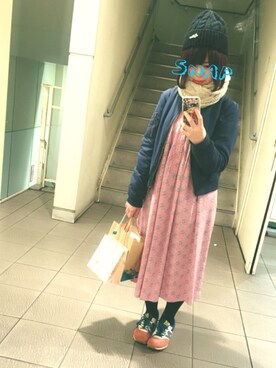 「LILY BROWN（リリーブラウン）のアイテム（ニットキャップ/ビーニー）」を使った、みぽこさん（レディース・153cm）の冬コーディネート