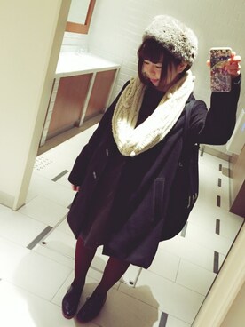 「チェックワンピース」｜「アイテム（チェスターコート）」を使った、みぽこさん（レディース・153cm）の冬コーディネート
