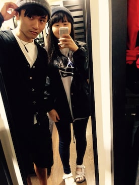「COMME des GARCONS（コムデギャルソン）のアイテム（ナイロンジャケット、ブラック系）」を使った、Melody Liuさん（レディース・155cm）の秋コーディネート
