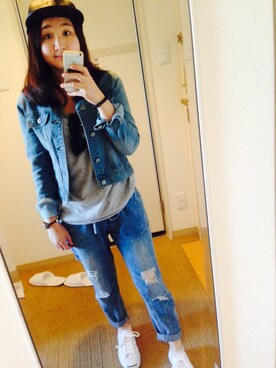 「CHEESEのアイテム」を使った、Melody Liuさん（レディース・155cm）の夏コーディネート