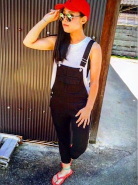 「丸サングラス」｜「アイテム（オールインワン・サロペット）」を使った、misatoさん（レディース・161cm）の夏コーディネート