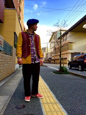 「アイテム（キャスケット）」を使った、馬場 諒太郎さん（メンズ・165cm・20代）の春コーディネート