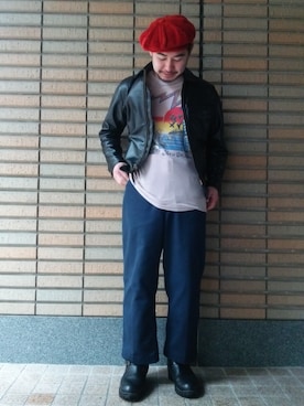 「アイテム（キャスケット）」を使った、馬場 諒太郎さん（メンズ・165cm・20代）の春コーディネート