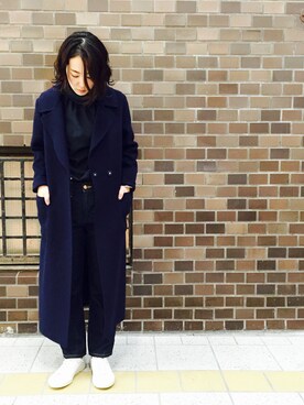 「ADAM ET ROPE'（アダムエロペ）のアイテム（チェスターコート）」を使った、FUJIMOTOさん（レディース・155cm）の秋コーディネート