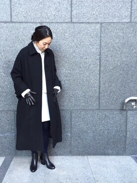 「ADAM ET ROPE'（アダムエロペ）のアイテム（ステンカラーコート）」を使った、FUJIMOTOさん（レディース・155cm）の冬コーディネート