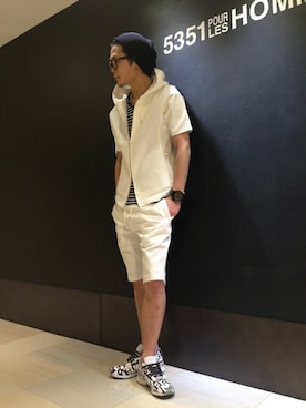 「5351 POUR LES FEMMES（ゴーサンゴーイチプールファム）のアイテム（パンツ）」を使った、マサさん（メンズ・166cm）の夏コーディネート