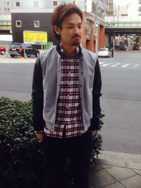 「L.H.P（エルエイチピー）のアイテム（スタジャン）」を使った、LHP大阪店 嶋村さん（メンズ・175cm）の春コーディネート