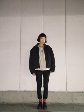 「Dr. Martens（ドクターマーチン）のDr.Martens (ドクターマーチン)/1461 3EYE GIBSON SHOES（その他シューズ）」を使った、maaaaさん（レディース・168cm）の冬コーディネート