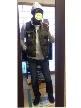 「＃デニム」｜「アイテム（帽子）」を使った、Davidsさん（メンズ・179cm）の冬コーディネート