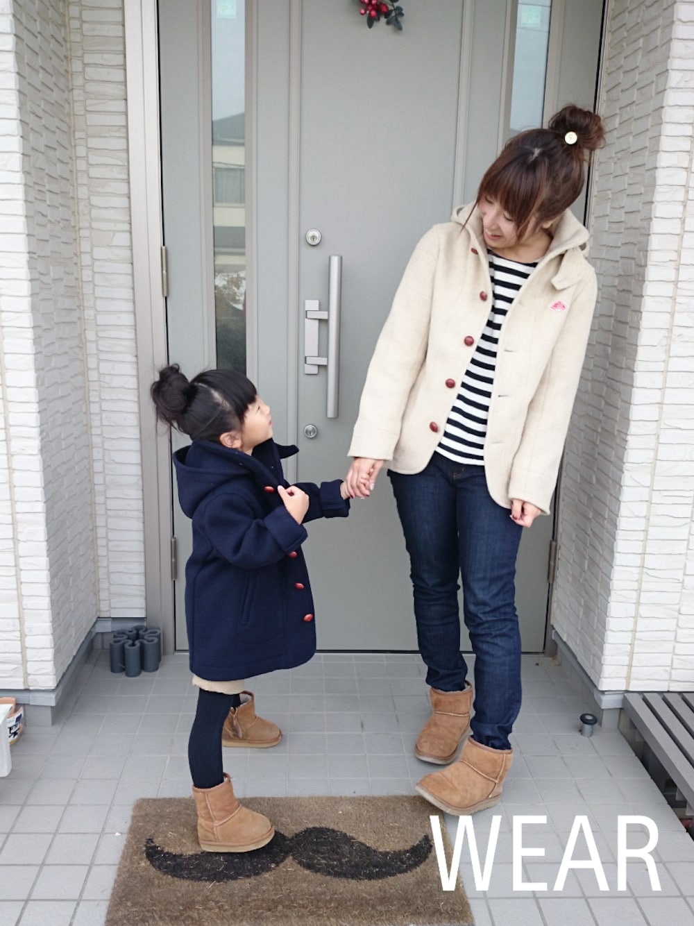 「ダントン、服バカ、手匂カグヤ、しましま感謝祭、若作りサークル、DANTON◇同盟、Danton、ウールモッサ、親子でおそろい、ボーダー」｜「無印良品のアイテム（デニムパンツ、ブルー系）」を使った、popo☆さん（レディース・159cm）の秋コーディネートの1枚目の写真