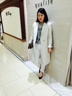 「qualite（カリテ）のアイテム（チェスターコート）」を使った、たかやまさん（レディース・165cm）の春コーディネート