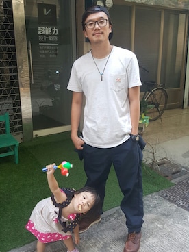 「アイテム（つなぎ/オールインワン、ブルー系）」を使った、GenieChenさん（メンズ・177cm）の春コーディネート