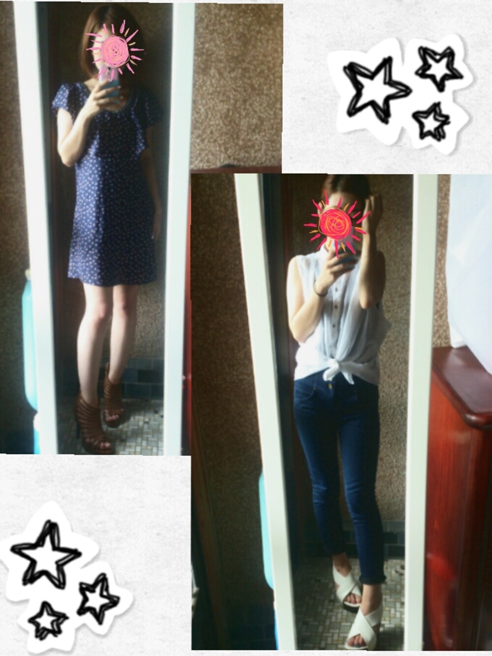 ホワイト系のシャツ/ブラウス、ブルー系のデニムパンツ、ホワイト系のサンダルを着用したレディースの夏コーディネートの1枚目の写真