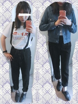 「cosmos denpaのアイテム（Tシャツ/カットソー、ホワイト系）」を使った、sayochinさん（レディース・158cm）の春コーディネート