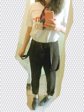 「cosmos denpaのアイテム（Tシャツ/カットソー、ホワイト系）」を使った、sayochinさん（レディース・158cm）の春コーディネート