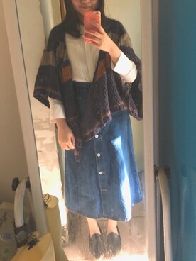 「paperworksのアイテム（スマホケース/カバー、オレンジ系）」を使った、sayochinさん（レディース・158cm）の春コーディネート