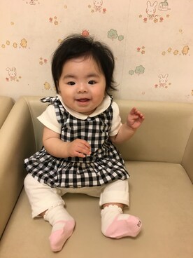 「アイテム（ロンパース、ブラック系）」を使った、☆yuuuuua☆さん（キッズ・70cm）の春コーディネート