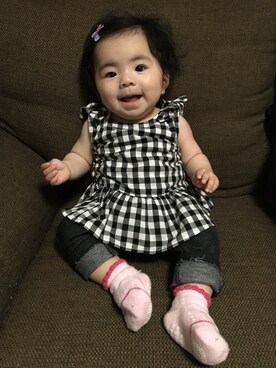 「アイテム（ロンパース、ブラック系）」を使った、☆yuuuuua☆さん（キッズ・70cm）の春コーディネート