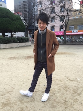 「ノーカラージャケット」｜「アイテム（チェスターコート）」を使った、shunさん（メンズ・176cm）の冬コーディネート