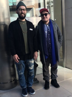 「clarks」｜「アイテム（キャップ）」を使った、Tadahiro  Itoさん（メンズ・165cm）の冬コーディネート