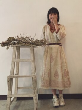 「アイテム（ワンピース/ドレス、ベージュ系）」を使った、sakiさん（レディース・161cm）の秋コーディネート