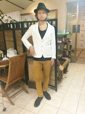 「NO ID.（ノーアイディ）のアイテム（パンツ）」を使った、橋元リョウイチさん（メンズ・179cm）の秋コーディネート