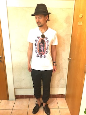 「NO ID.（ノーアイディ）のアイテム（パンツ）」を使った、橋元リョウイチさん（メンズ・179cm）の夏コーディネート