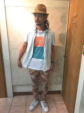 「NO ID.（ノーアイディ）のアイテム（パンツ）」を使った、橋元リョウイチさん（メンズ・179cm）の夏コーディネート