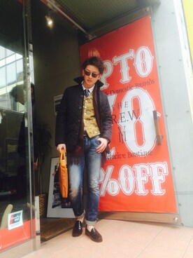 「MACKINTOSH PHILOSOPHY（ﾏｯｷﾝﾄｯｼｭ ﾌｨﾛｿﾌｨｰ）のアイテム（その他アウター）」を使った、kitaoka yutakaさん（メンズ・180cm）の冬コーディネート