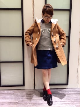 「ソックス」｜「アイテム（ダッフルコート）」を使った、ぴよさん（レディース・158cm）の冬コーディネート